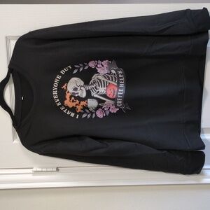 "I Hate Everyone but Coffee Helps" long sleeve T-shirt size L